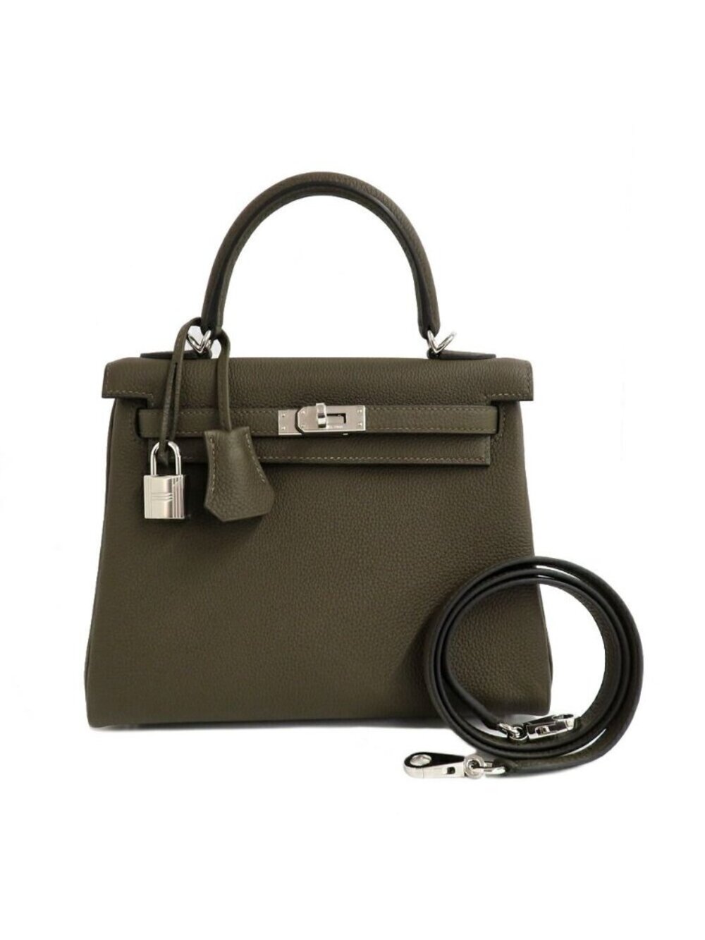 Hermes Kelly 25 Togo Verloden Silver Handbag